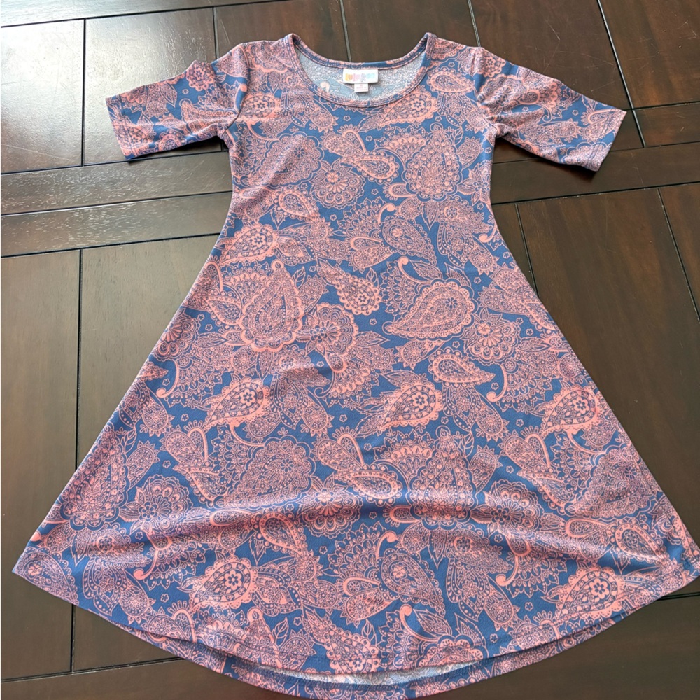 LuLaRoe Kids Dress with Pink and Blue Paisley